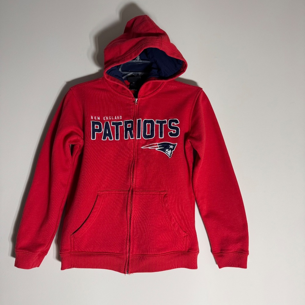 NEW ENGLAND PATRIOTS YOUTH ZIP HOODIE SWEATSHIRT NFL TEAM APPAREL RED NAVY 14/16